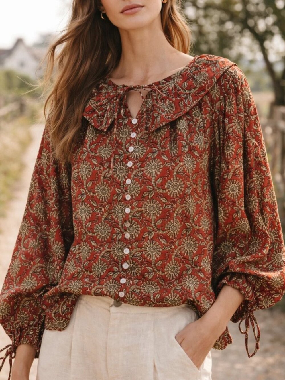Clara the Label by Victoria Dunn Victorian Boho Blouse Balloon Tie Sleeve
